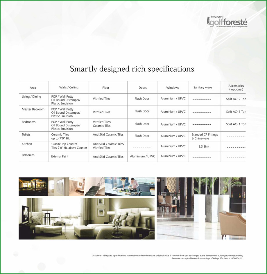 Paramount Golf Foreste Ac Apartment Specifications